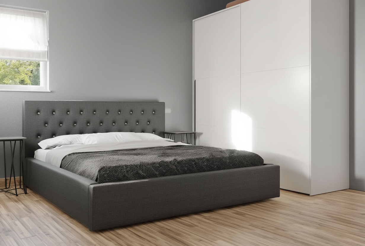 Łóżko tapicerowane Nebra 160x200 – z pojemnikiem, tkanina hydrofobowa