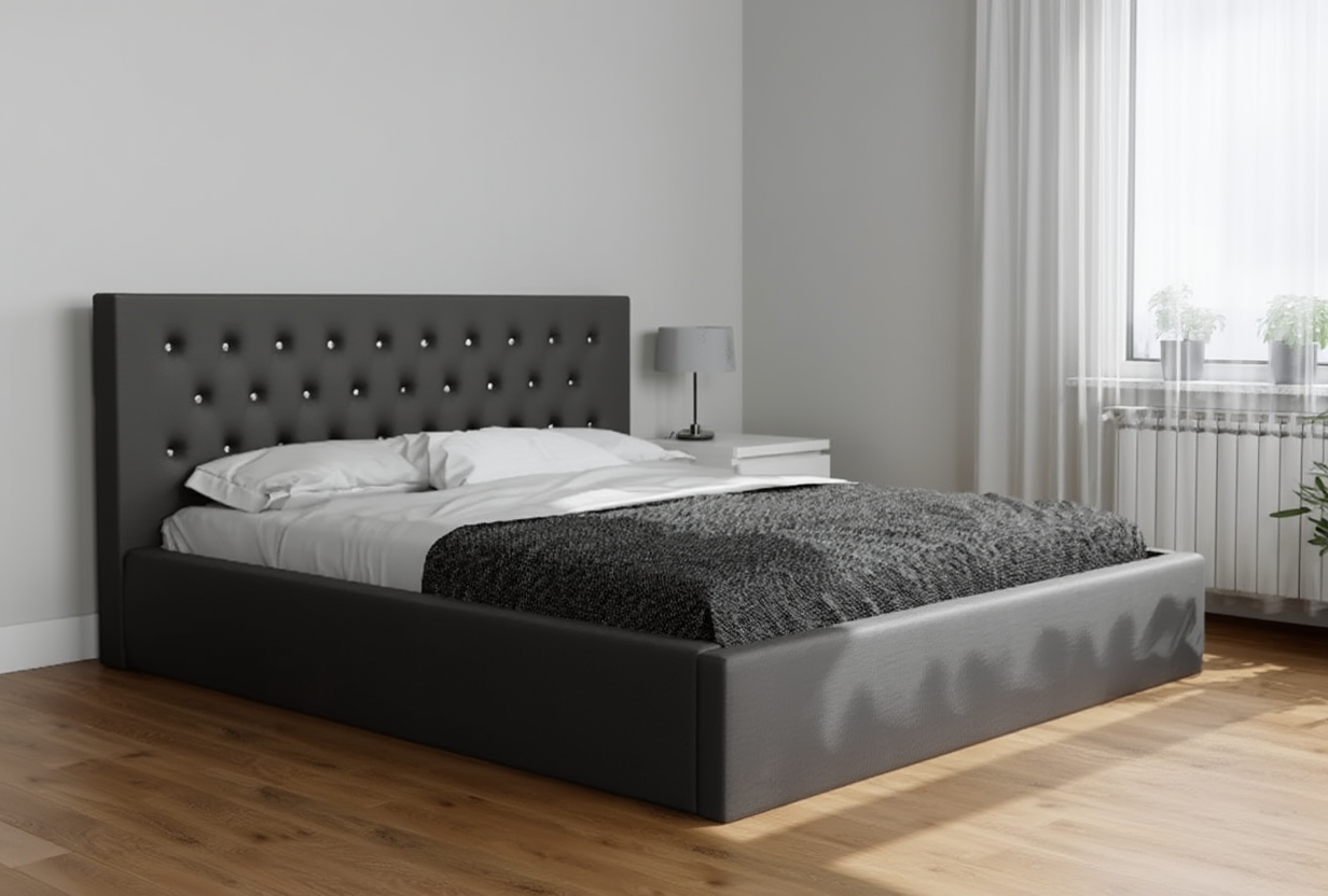Łóżko tapicerowane Nebra 160x200 – z pojemnikiem, tkanina hydrofobowa