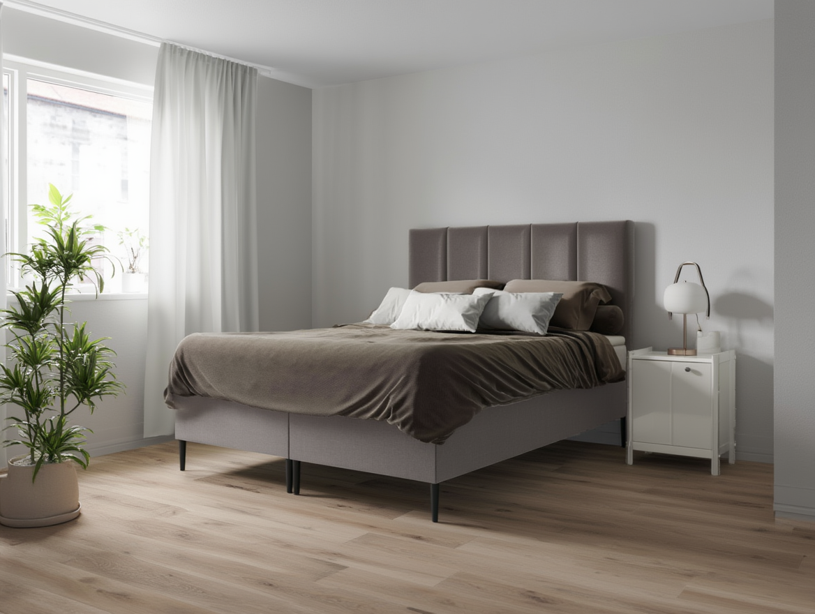 Łóżko kontynentalne z pojemnikami i topperem LORENC 160x200 cm – dla bolących pleców