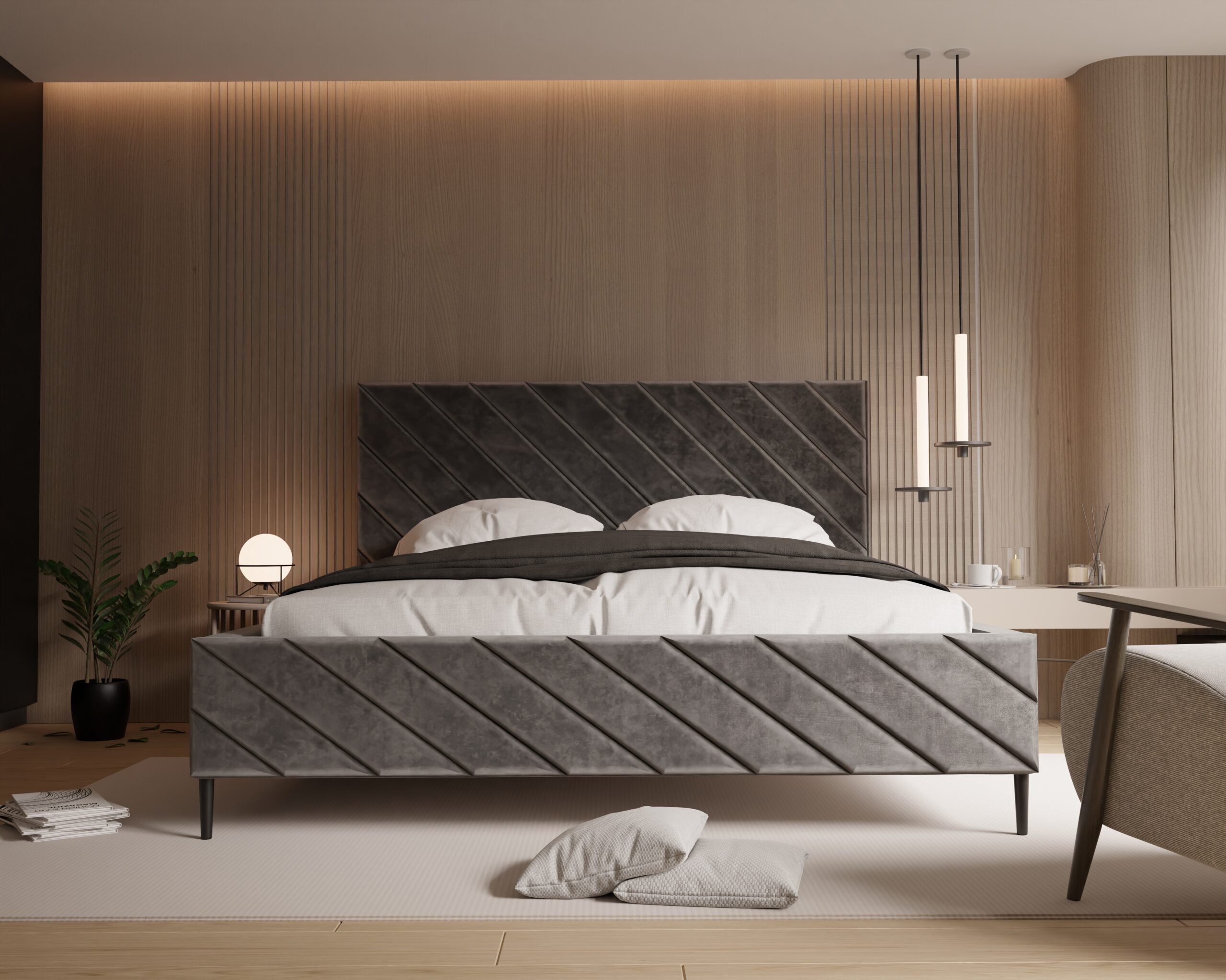 Łóżko tapicerowane Levoro SLIM 160x200 cm – z pojemnikiem, hydrofobowe