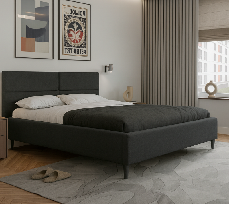 Łóżko tapicerowane SELLY z pojemnikiem, tkanina hydrofobowa 160x200 cm – miękka tapicerka