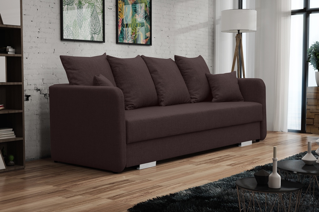 Sofa tapicerowana rozkładana z poduchami Cavra