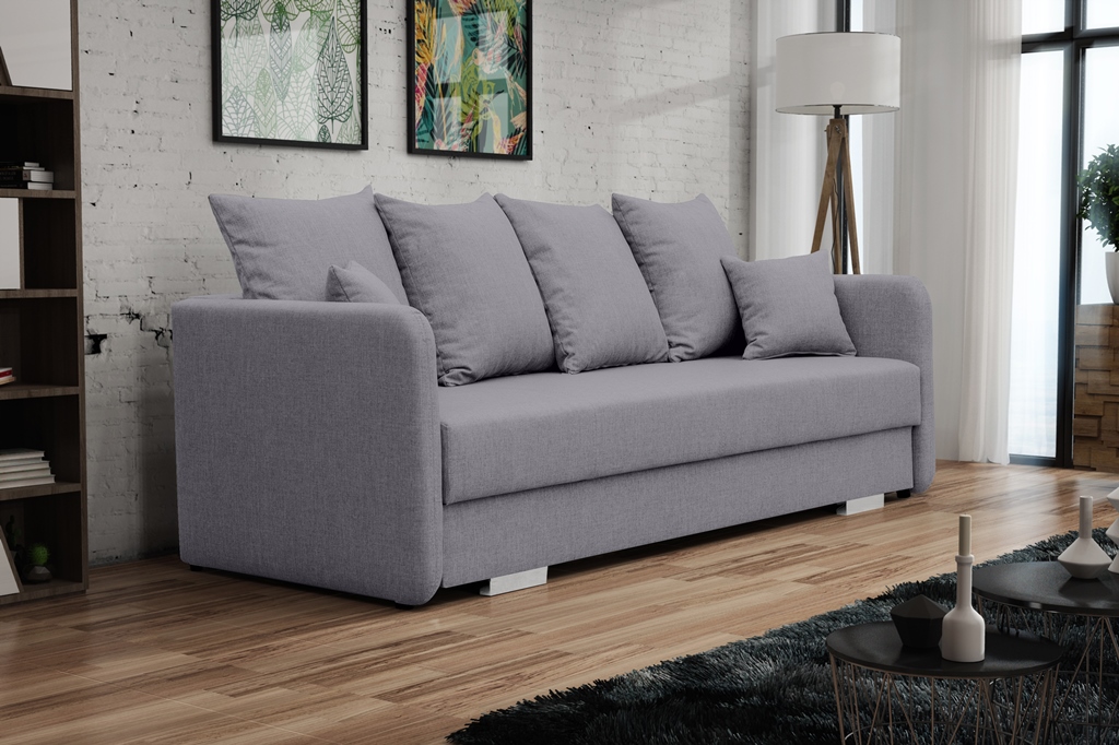 Sofa tapicerowana rozkładana z poduchami Cavra