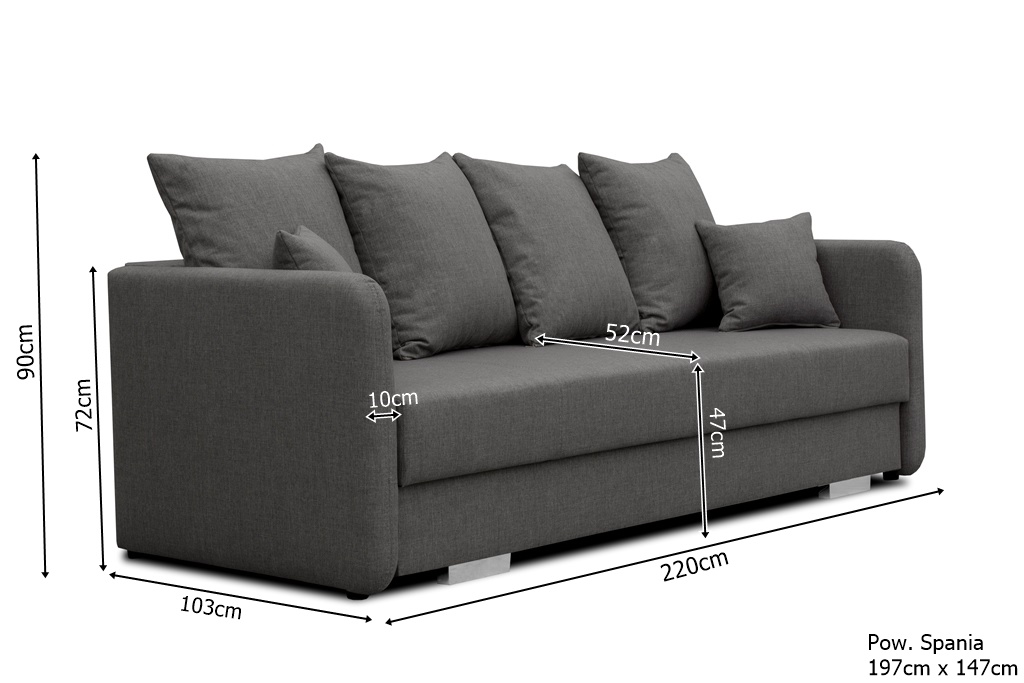 Sofa tapicerowana rozkładana z poduchami Cavra