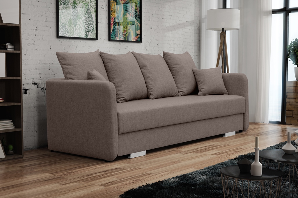 Sofa tapicerowana rozkładana z poduchami Cavra