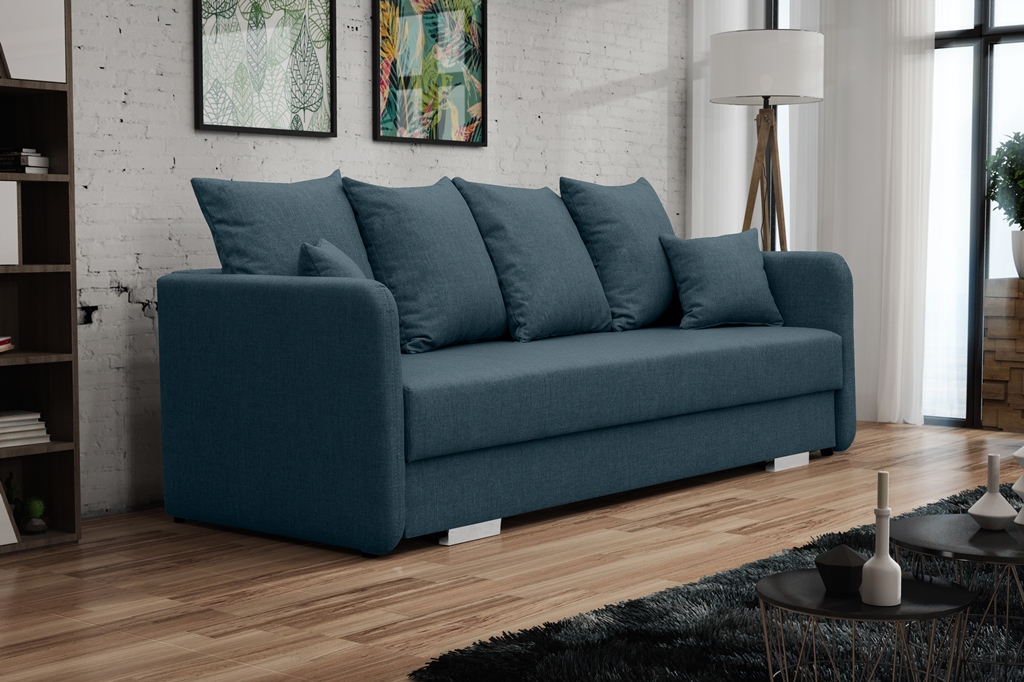 Sofa tapicerowana rozkładana z poduchami Cavra