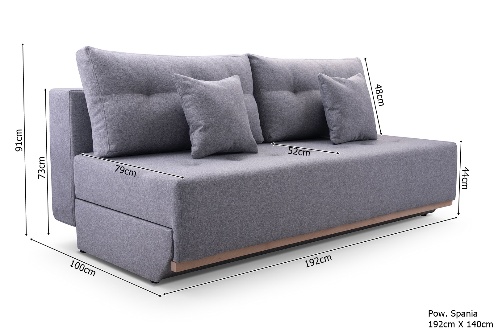 Sofa tapicerowana rozkładana z poduchami Veloce