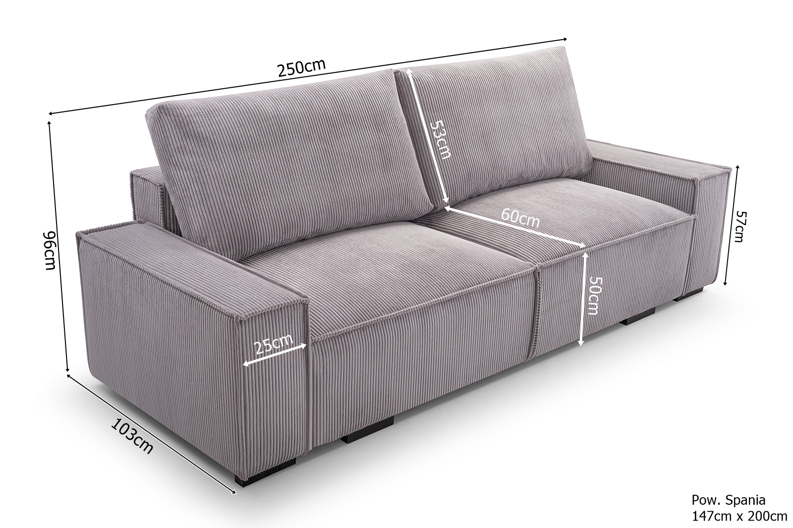 Sofa tapicerowana rozkładana z poduchami Breeze