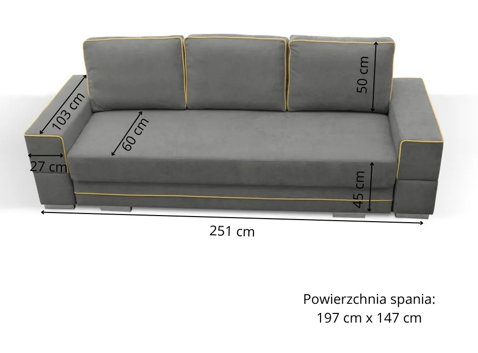 Sofa tapicerowana rozkładana z lamówkami 251 cm Manta A