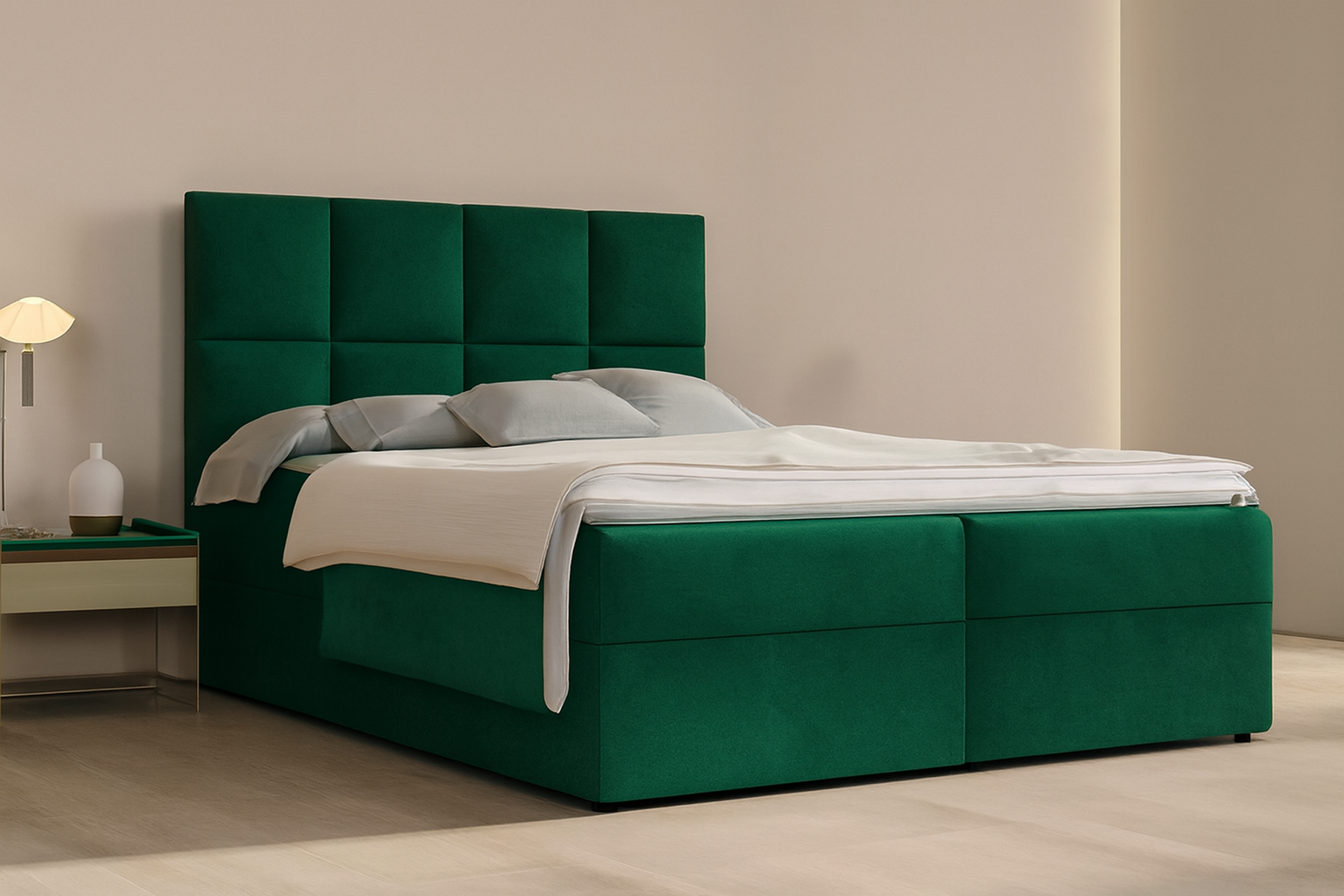 Łóżko kontynentalne z pojemnikami i topperem LARISSA 160x200 cm – komfort dla kręgosłupa
