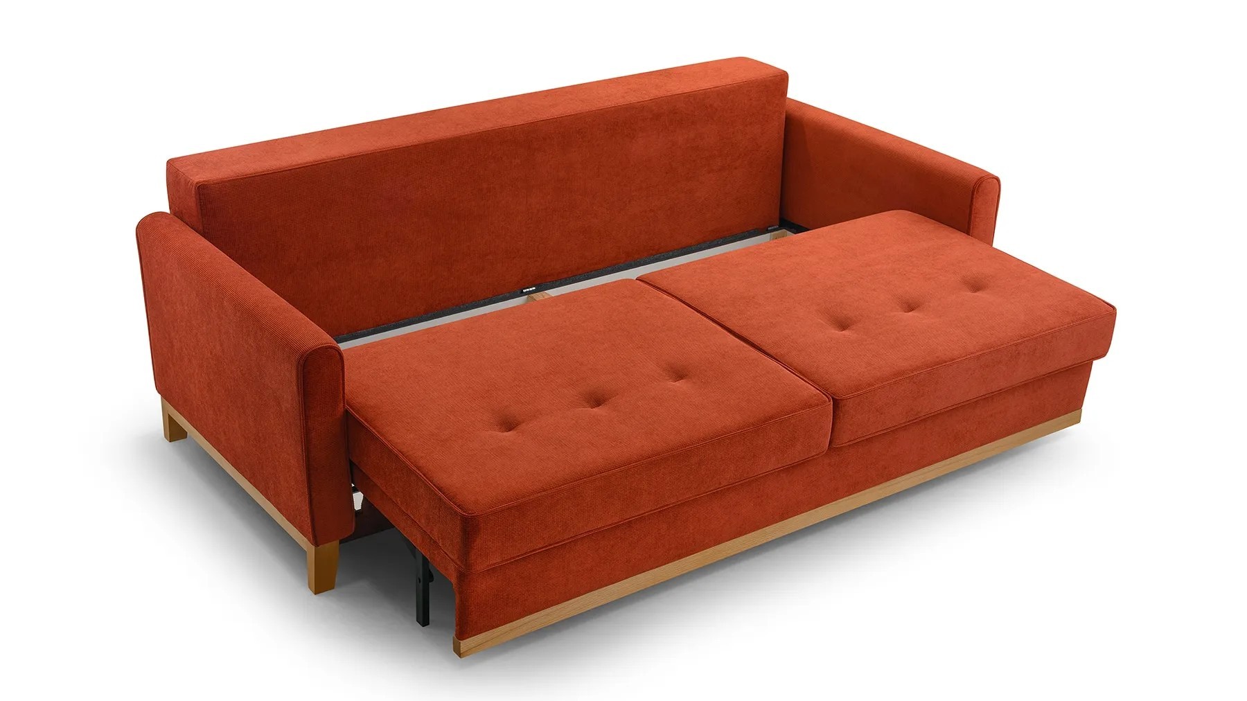 Sofa tapicerowana rozkładana z poduchami Risa z funkcją spania