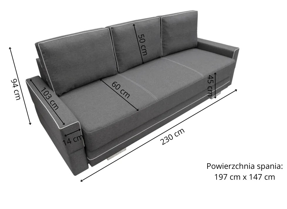 Sofa tapicerowana rozkładana z lamówkami 230 cm Manta B