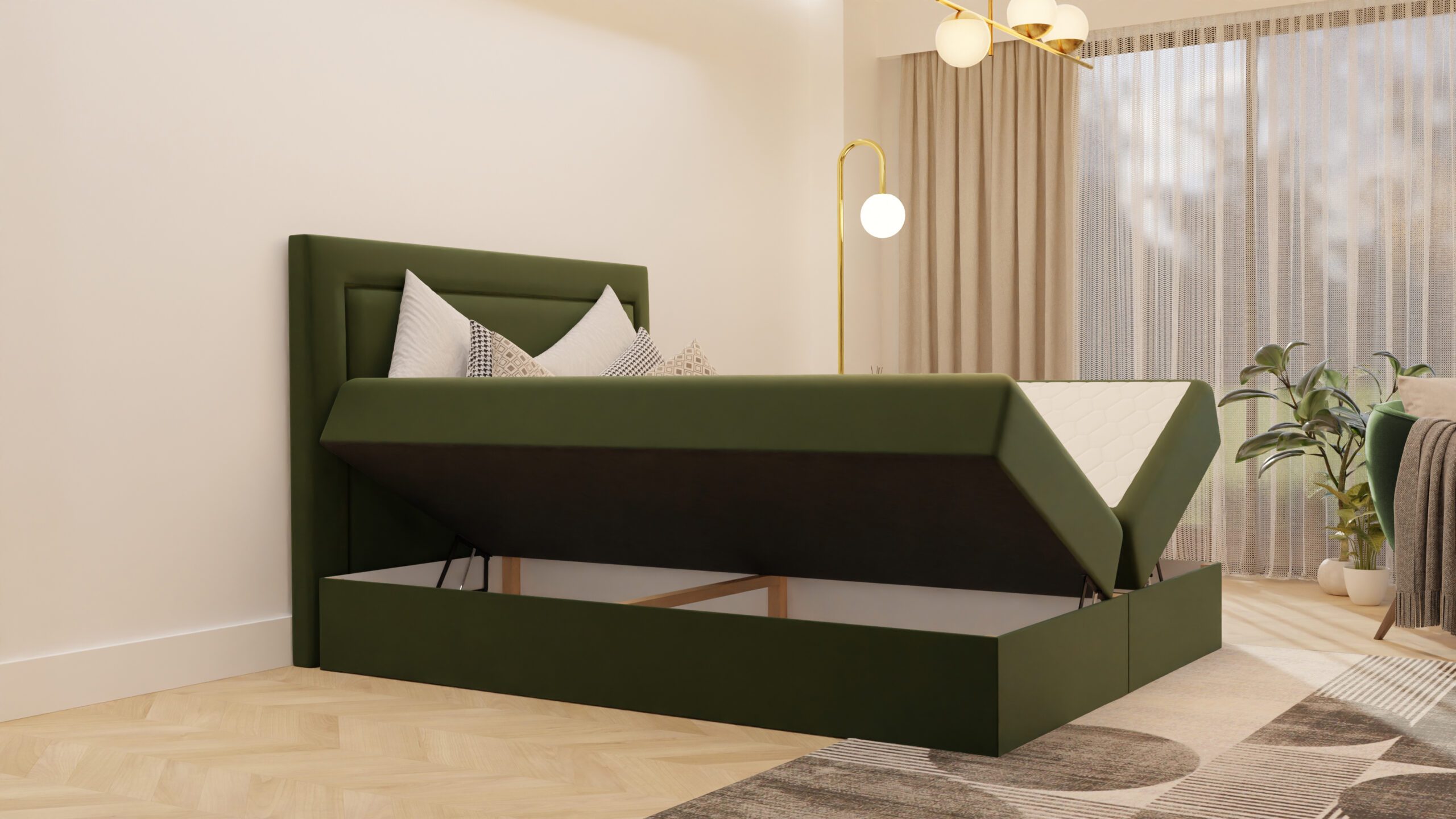 Łóżko kontynentalne z pojemnikami i topperem Azzari 2 160x200 cm – wspiera kręgosłup
