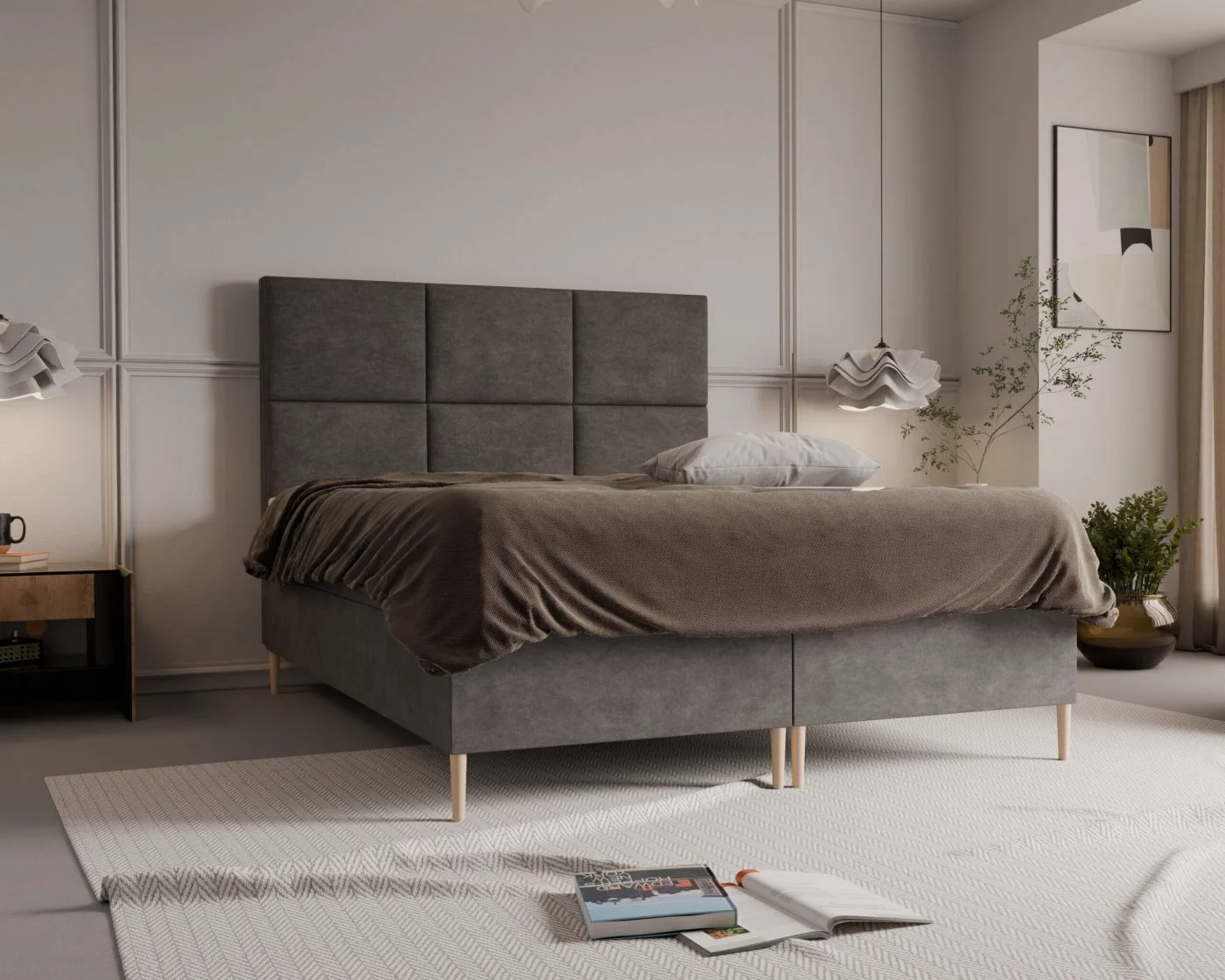 Łóżko kontynentalne z pojemnikiem i topperem BESCO 160x200 cm – wspiera kręgosłup