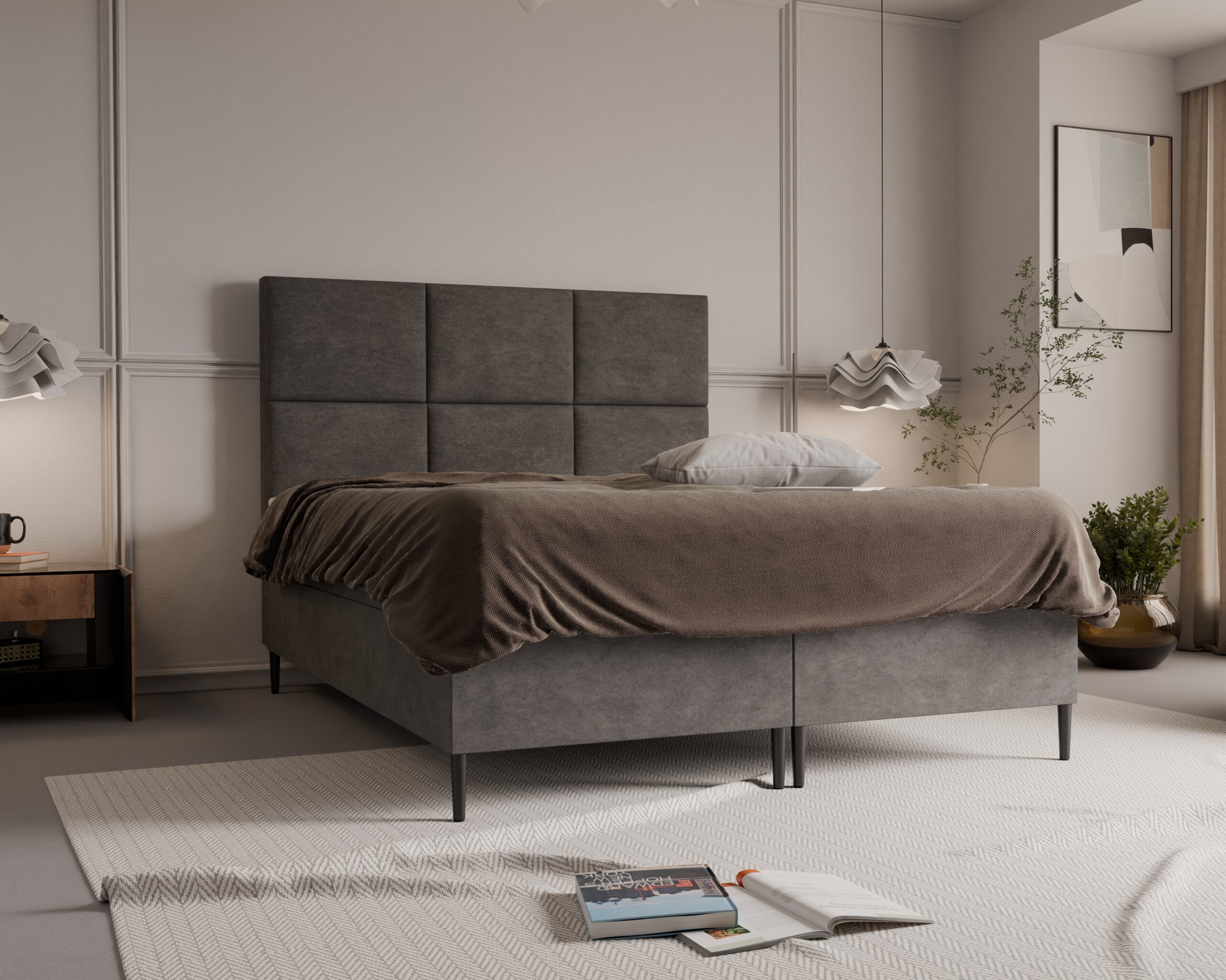 Łóżko kontynentalne z pojemnikiem i topperem BESCO 160x200 cm – wspiera kręgosłup