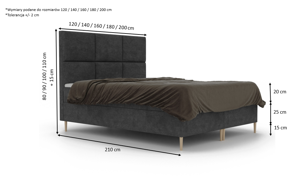 Łóżko kontynentalne z pojemnikiem i topperem BESCO 160x200 cm – wspiera kręgosłup