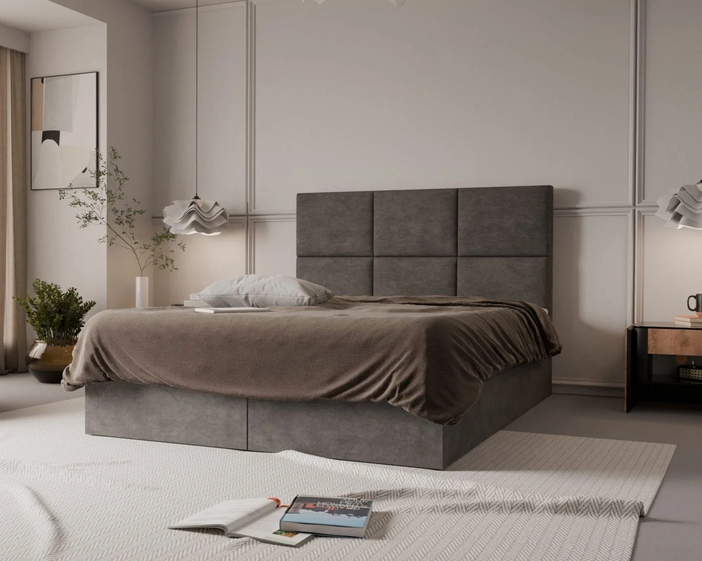 Łóżko kontynentalne z pojemnikami i topperem BESCO 2 160x200 cm – wspiera kręgosłup