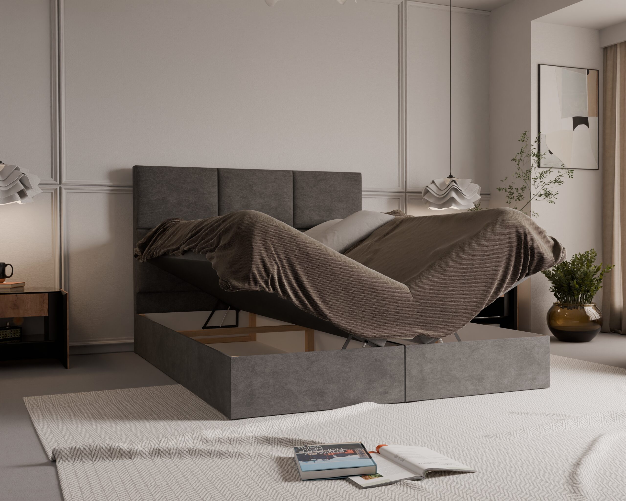 Łóżko kontynentalne z pojemnikami i topperem BESCO 2 160x200 cm – wspiera kręgosłup