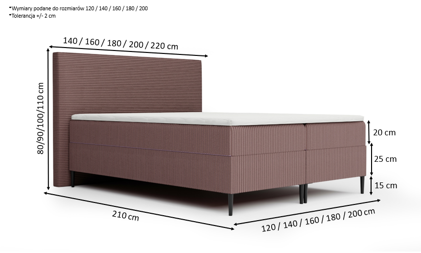 Łóżko kontynentalne z pojemnikami i topperem Calira 160x200 cm – wspiera kręgosłup