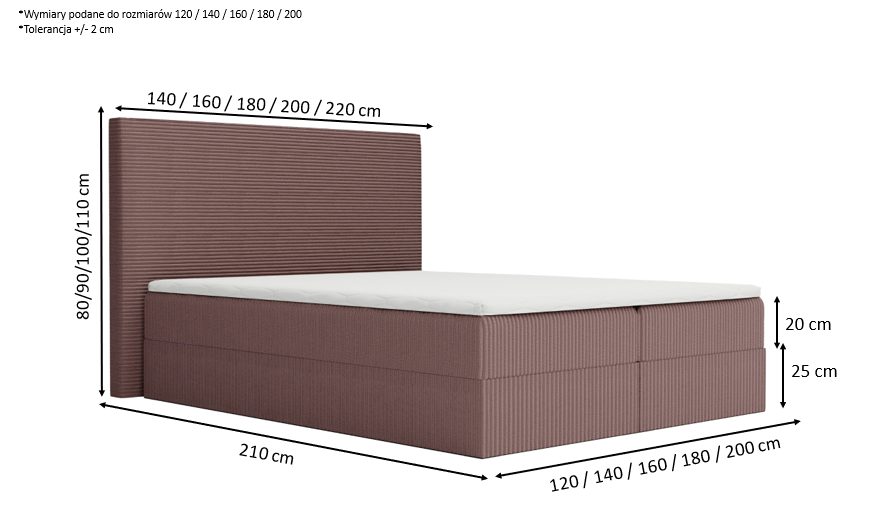 Łóżko kontynentalne Calira 2 160x200 cm – z pojemnikiem i topperem