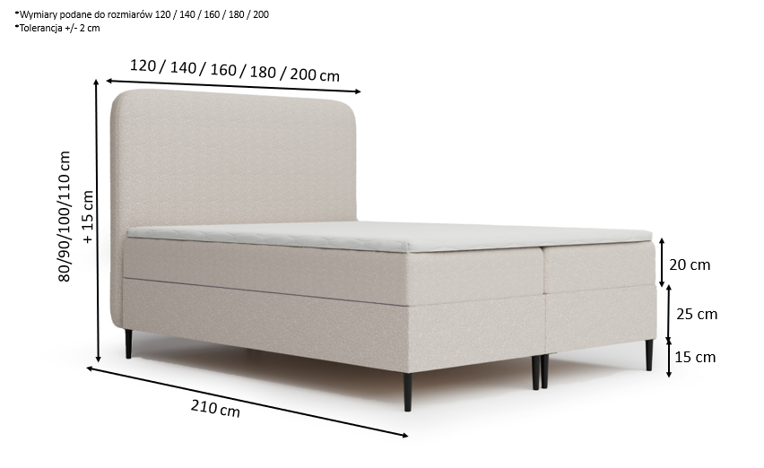Łóżko kontynentalne z pojemnikami i topperem DORIN 160x200 cm – dla zdrowego snu