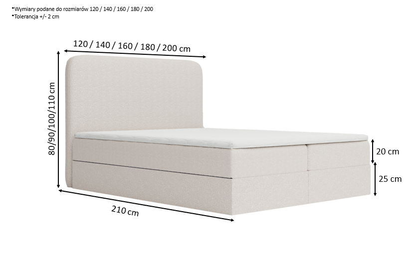 Łóżko kontynentalne DORIN 2 z pojemnikami i topperem 160x200 cm – idealne dla pleców