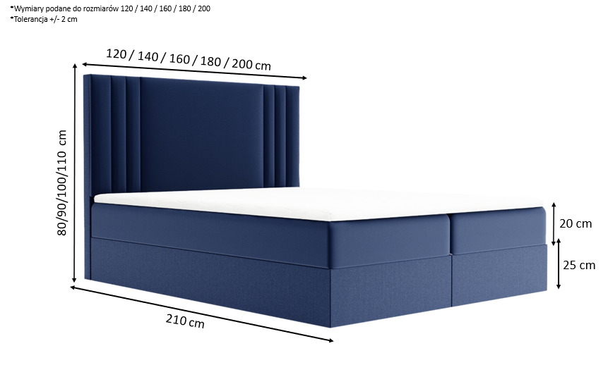Łóżko kontynentalne z pojemnikami i topperem Inario 2 160x200 cm – dla bolących pleców