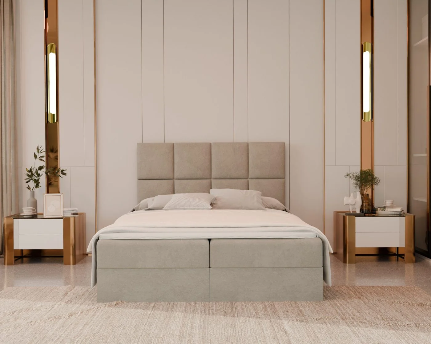Łóżko kontynentalne z pojemnikami i topperem LARISSA 160x200 cm – komfort dla kręgosłupa