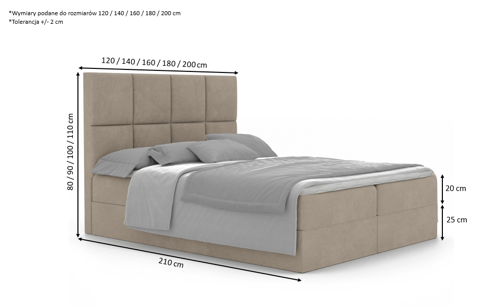 Łóżko kontynentalne z pojemnikami i topperem LARISSA 160x200 cm – komfort dla kręgosłupa