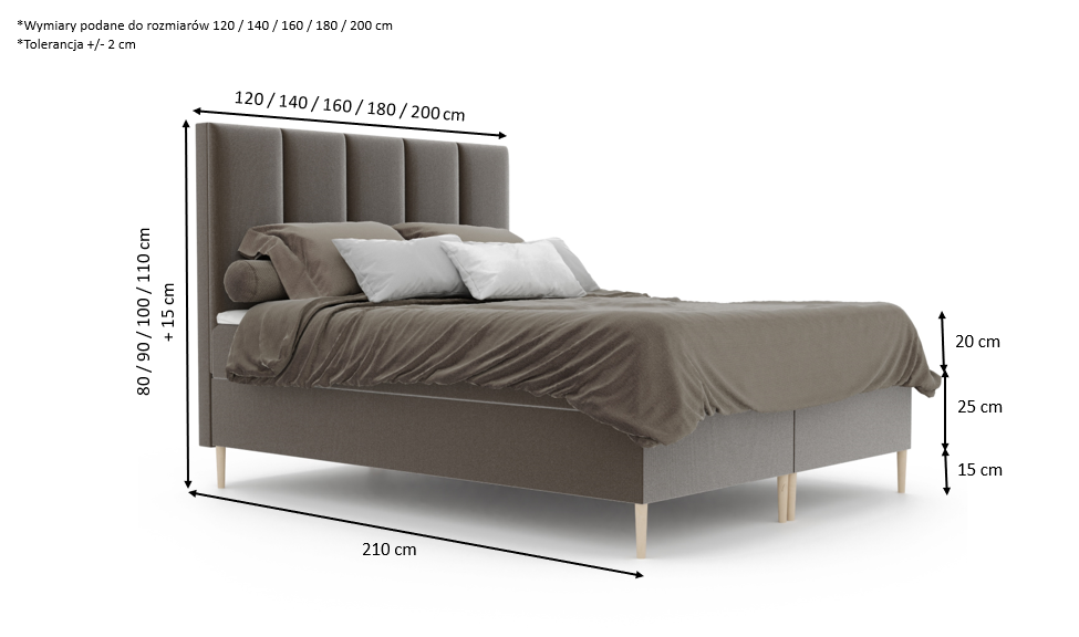 Łóżko kontynentalne z pojemnikami i topperem LORENC 160x200 cm – dla bolących pleców