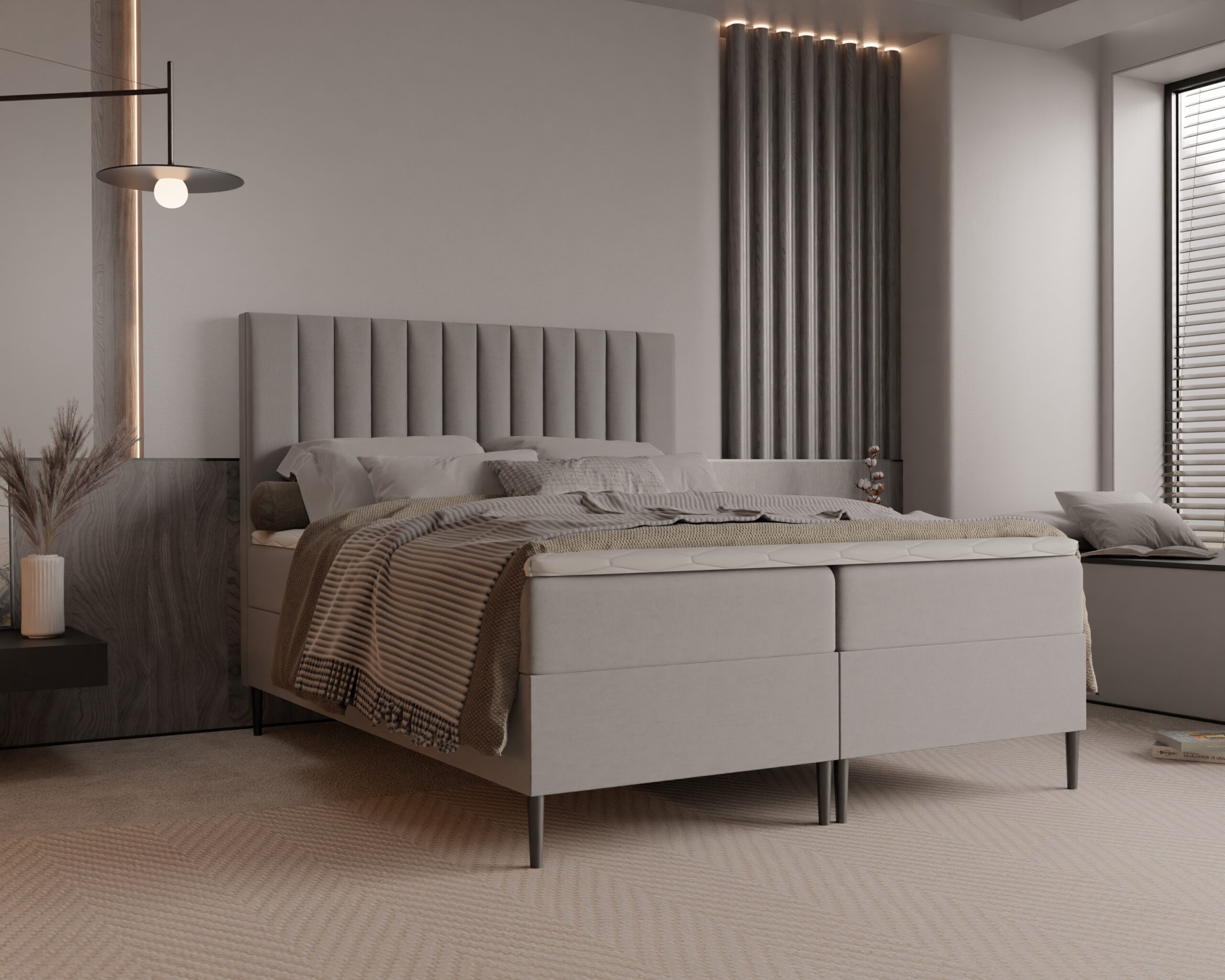 Łóżko kontynentalne z pojemnikami i topperem MASEO 160x200 cm – wspiera kręgosłup