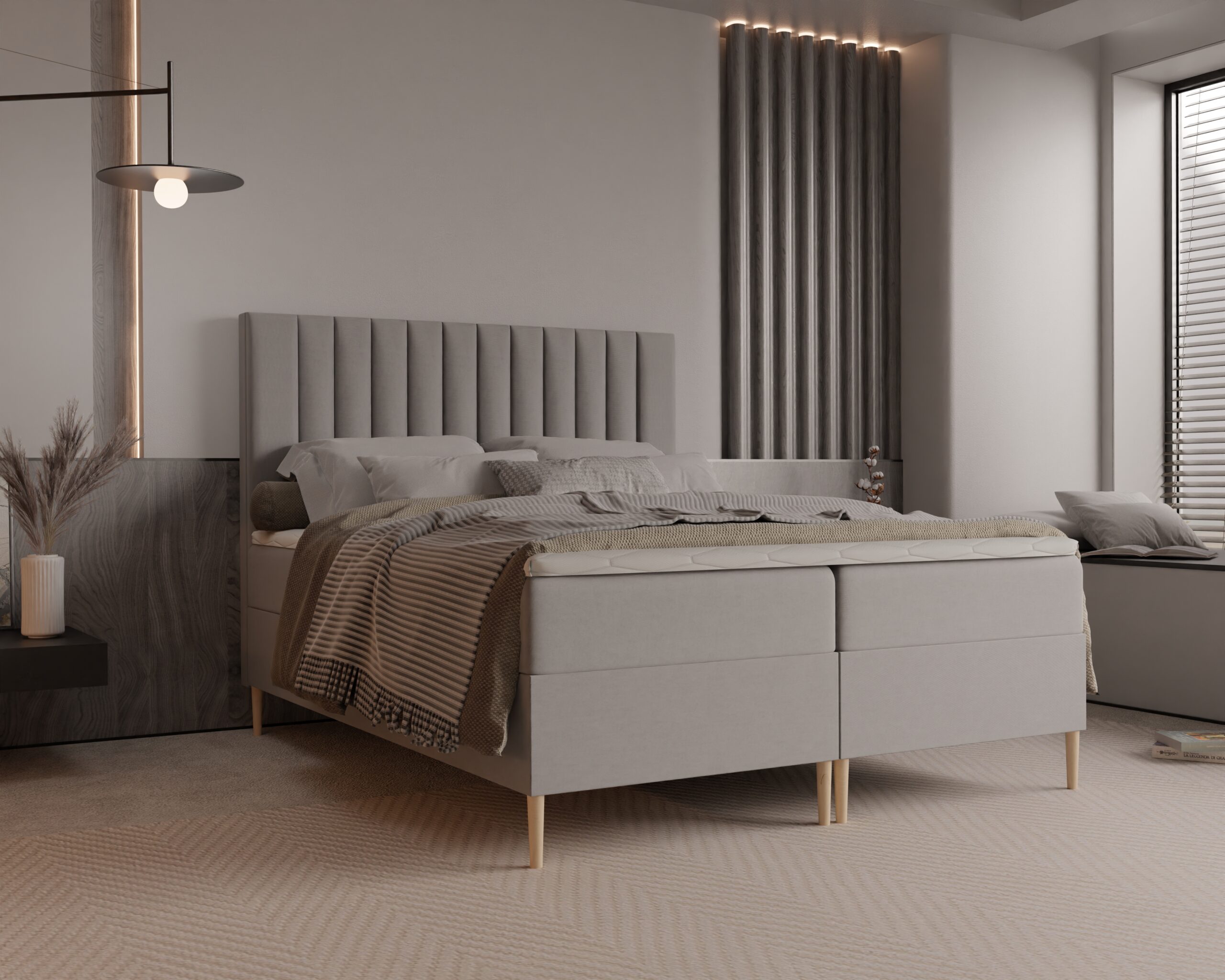 Łóżko kontynentalne z pojemnikami i topperem MASEO 160x200 cm – wspiera kręgosłup