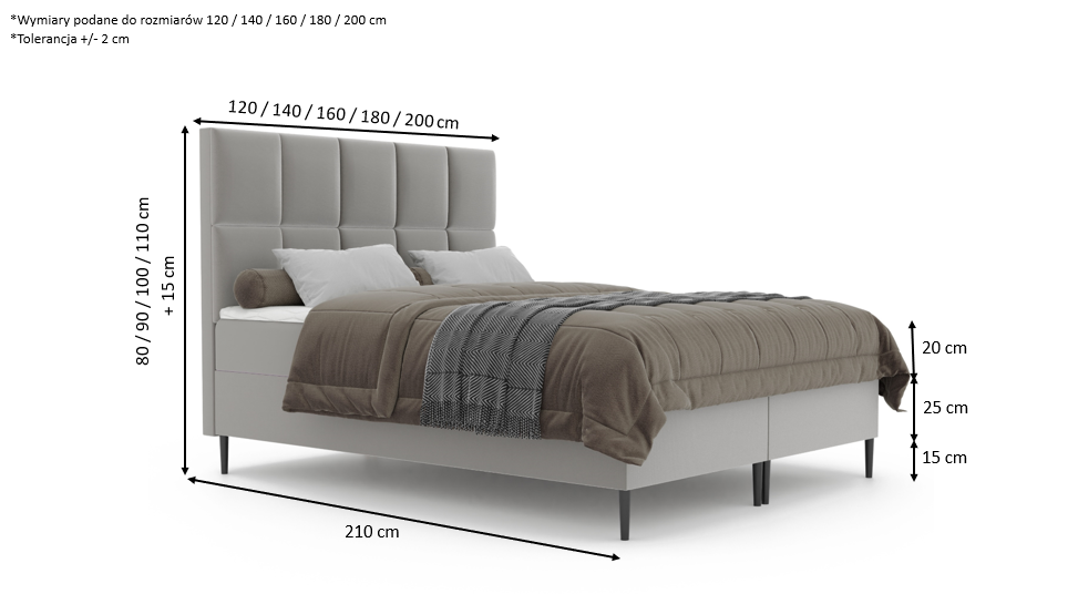 Łóżko kontynentalne Nena z pojemnikami i topperem 160x200 cm – idealne dla bolących pleców