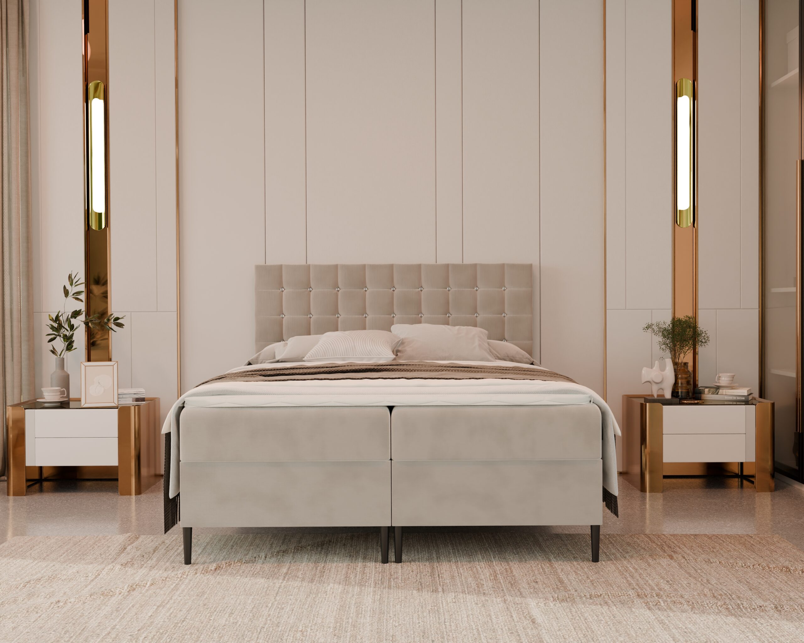 Łóżko kontynentalne z pojemnikiem i topperem VALLO 160x200 cm – wspiera kręgosłup