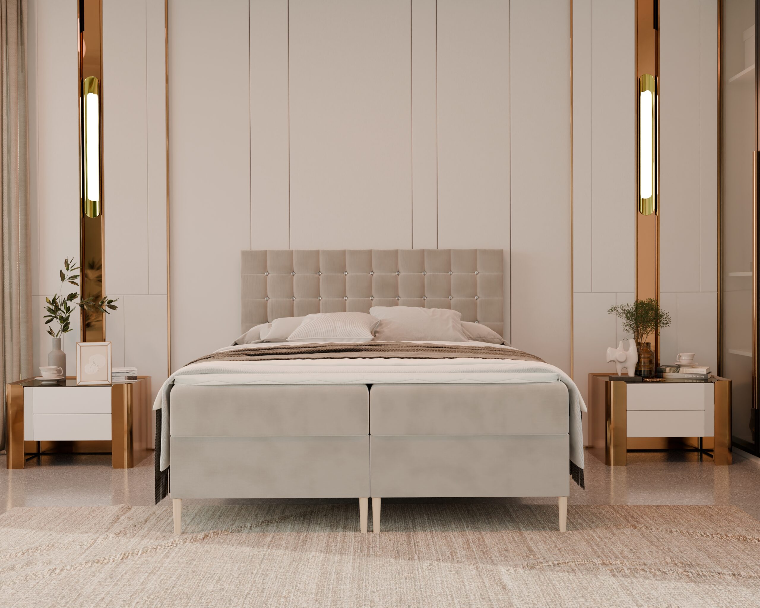 Łóżko kontynentalne z pojemnikiem i topperem VALLO 160x200 cm – wspiera kręgosłup