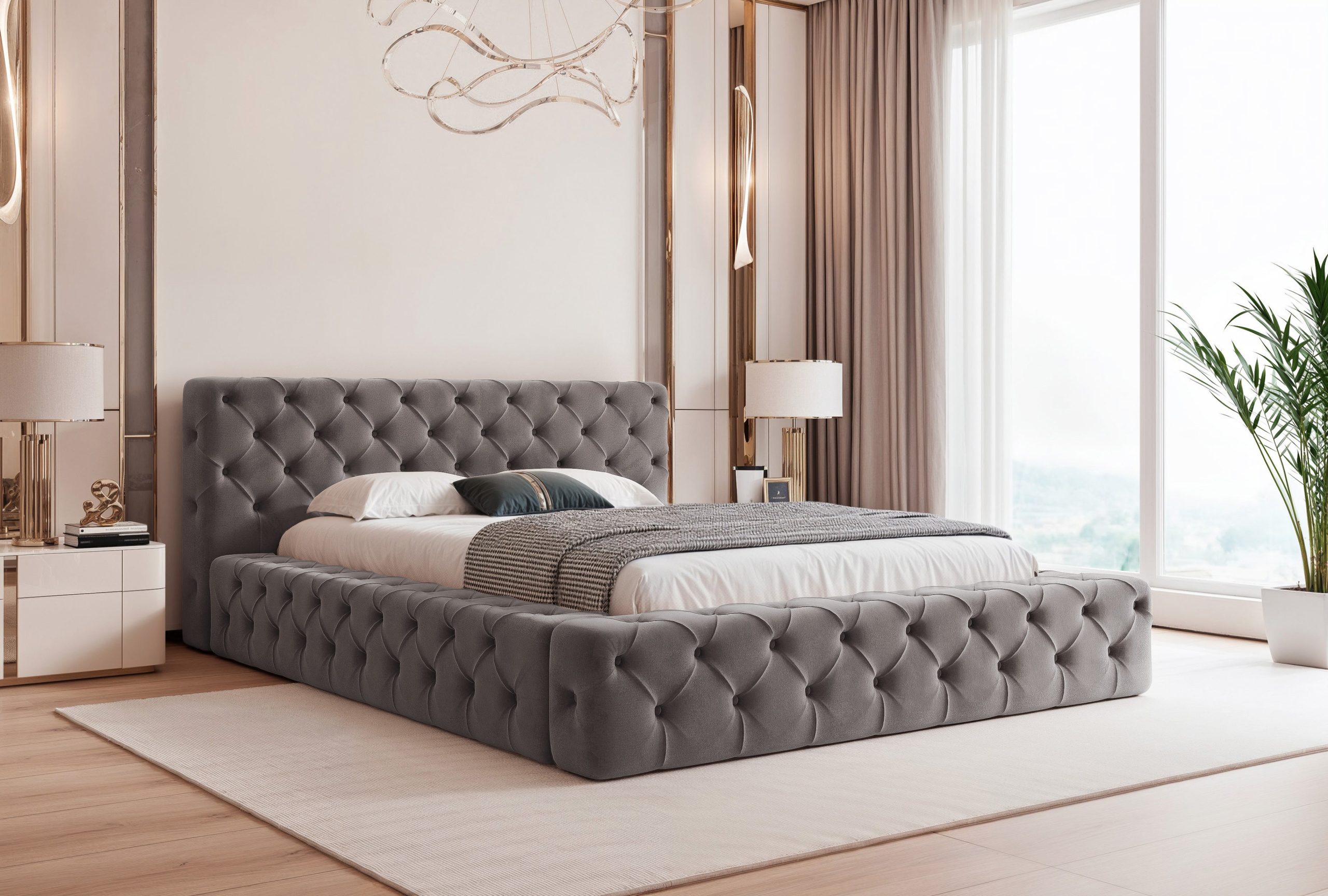 Łóżko tapicerowane z pojemnikiem Astelli 160x200 cm – tkanina plamoodporna