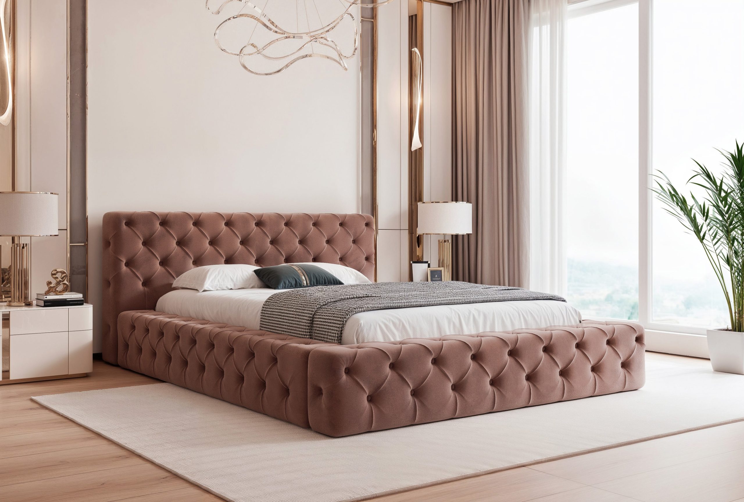 Łóżko tapicerowane z pojemnikiem Astelli 160x200 cm – tkanina plamoodporna