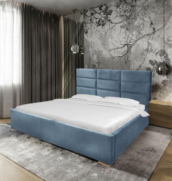 Łóżko tapicerowane Belari z pojemnikiem, tkanina hydrofobowa 160x200 cm – łatwe w czyszczeniu