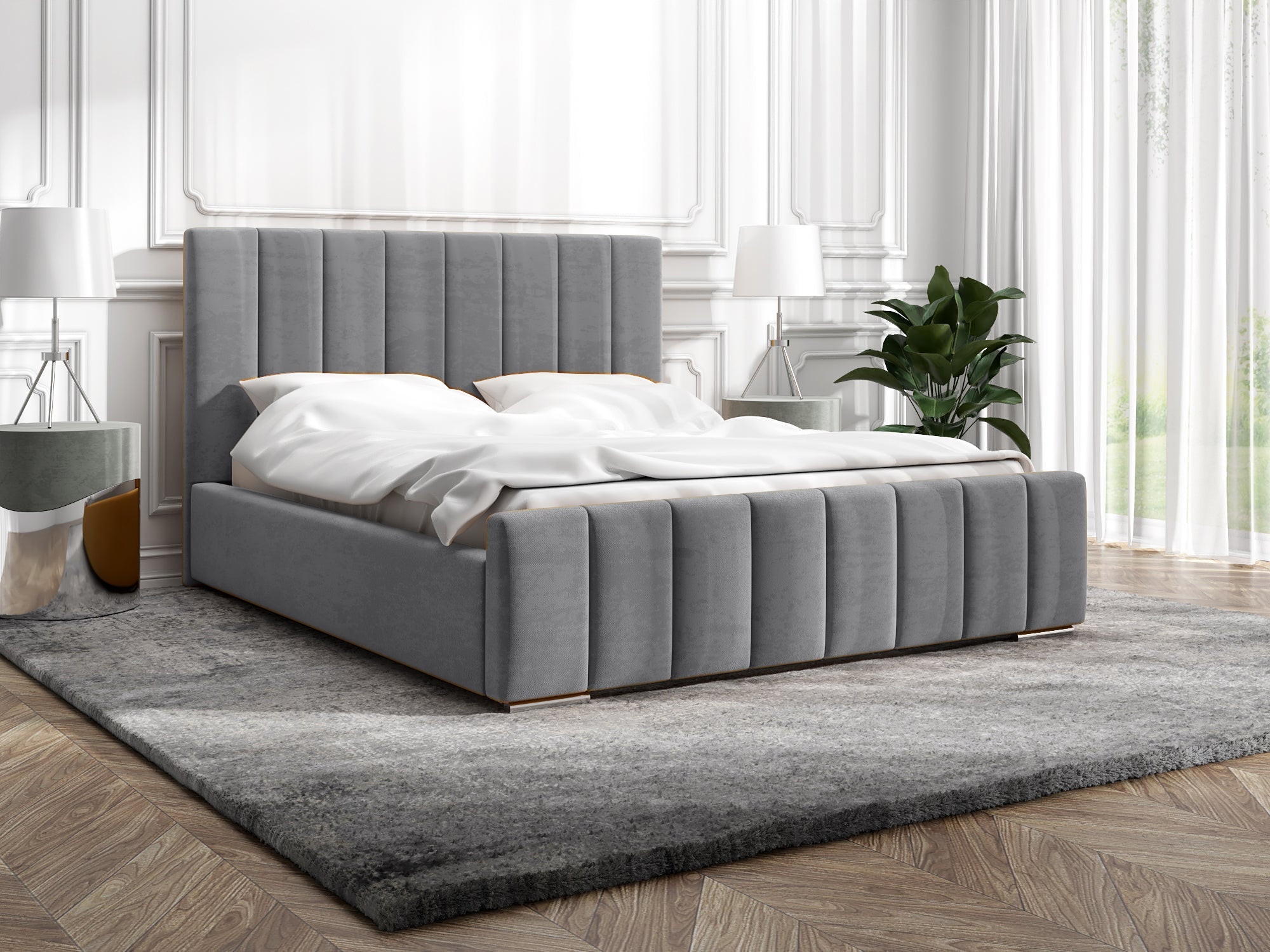 Łóżko tapicerowane Bianca 160x200 cm – z pojemnikiem, tkanina plamoodporna