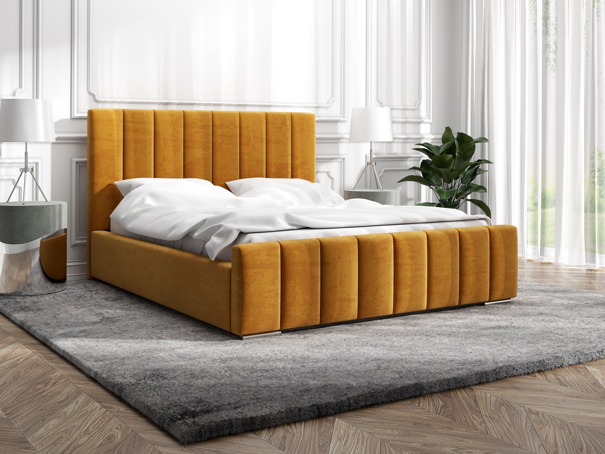 Łóżko tapicerowane Bianca 160x200 cm – z pojemnikiem, tkanina plamoodporna