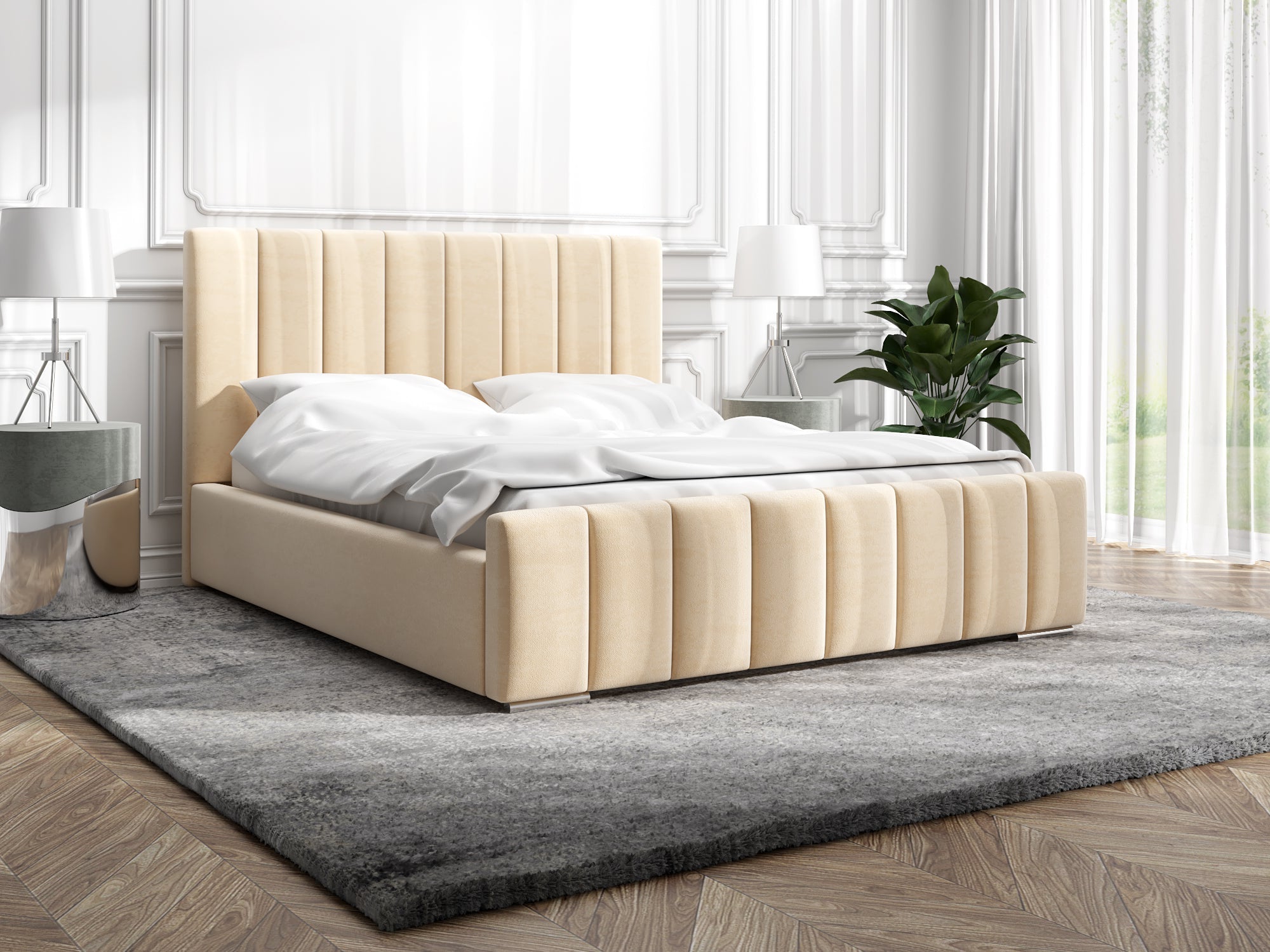 Łóżko tapicerowane Bianca 160x200 cm – z pojemnikiem, tkanina plamoodporna