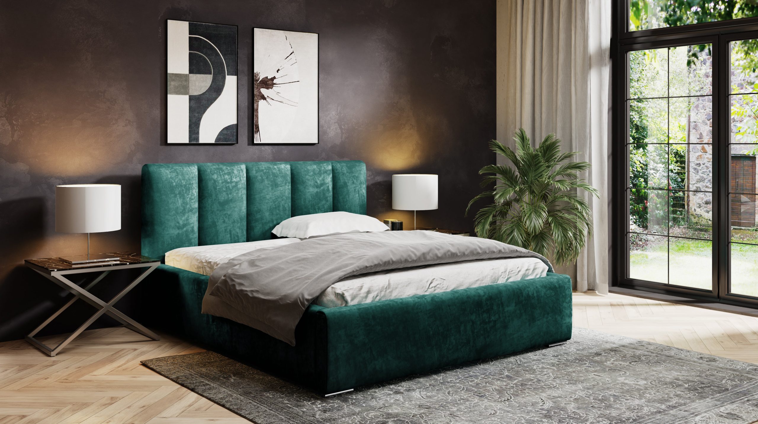 Łóżko tapicerowane z pojemnikiem Eden grafitowe 160x200 cm – plamoodporna tkanina