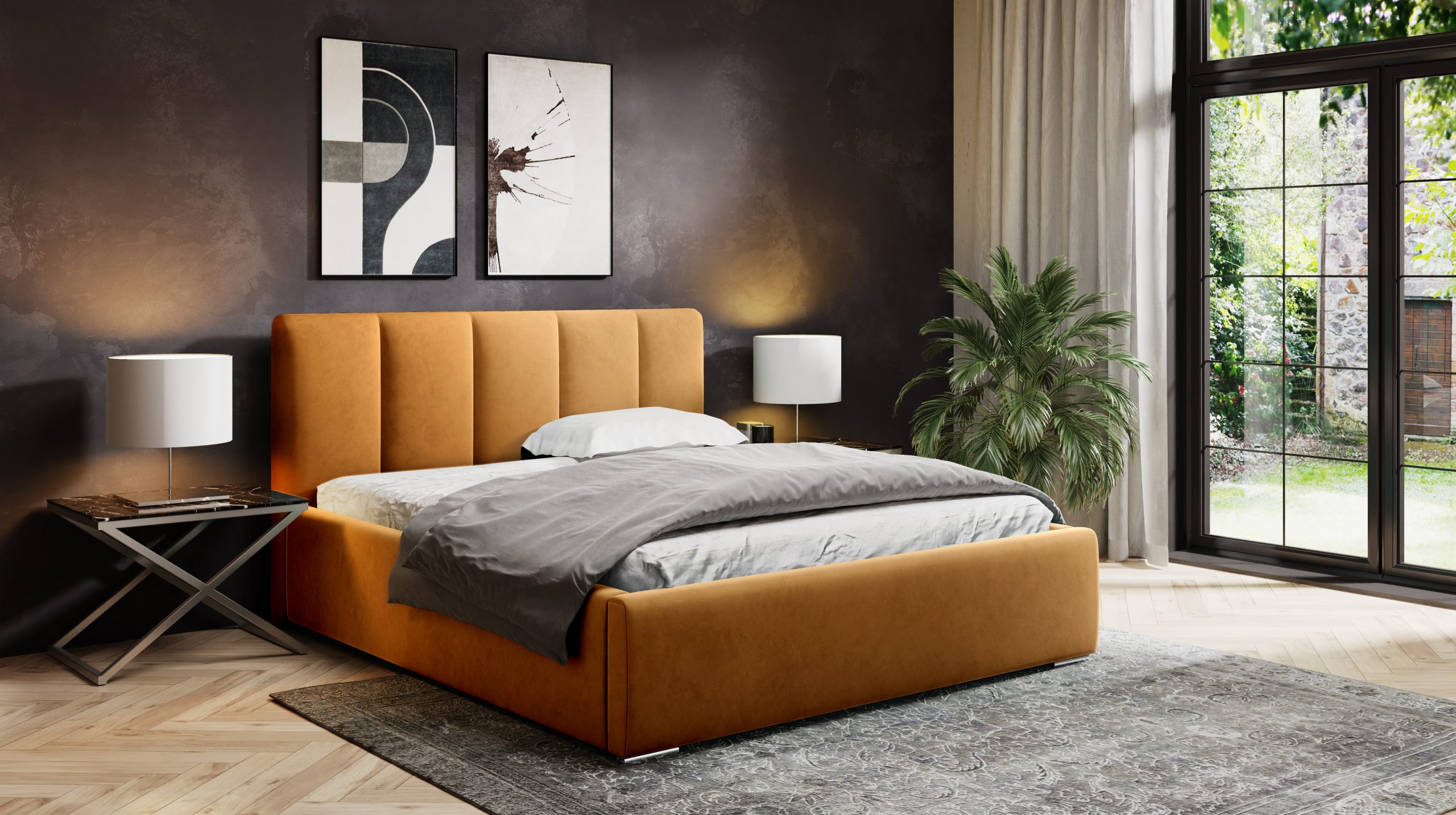 Łóżko tapicerowane z pojemnikiem Eden grafitowe 160x200 cm – plamoodporna tkanina