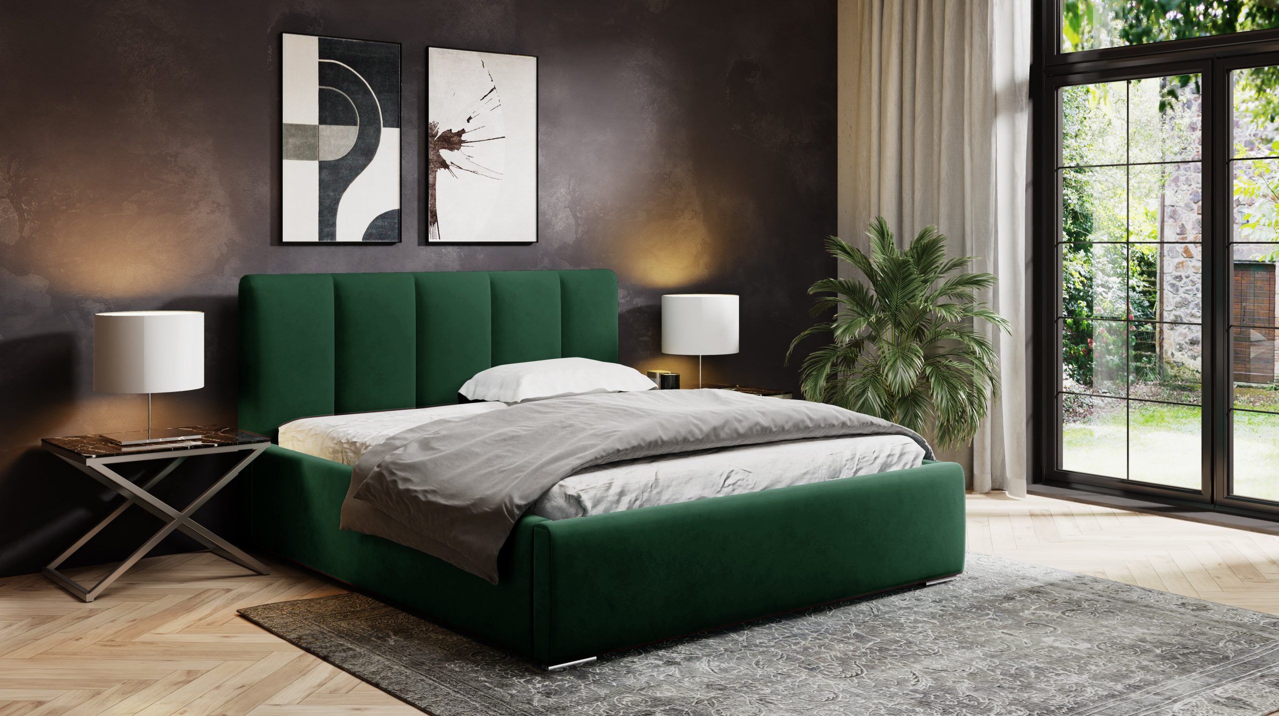 Łóżko tapicerowane z pojemnikiem Eden grafitowe 160x200 cm – plamoodporna tkanina