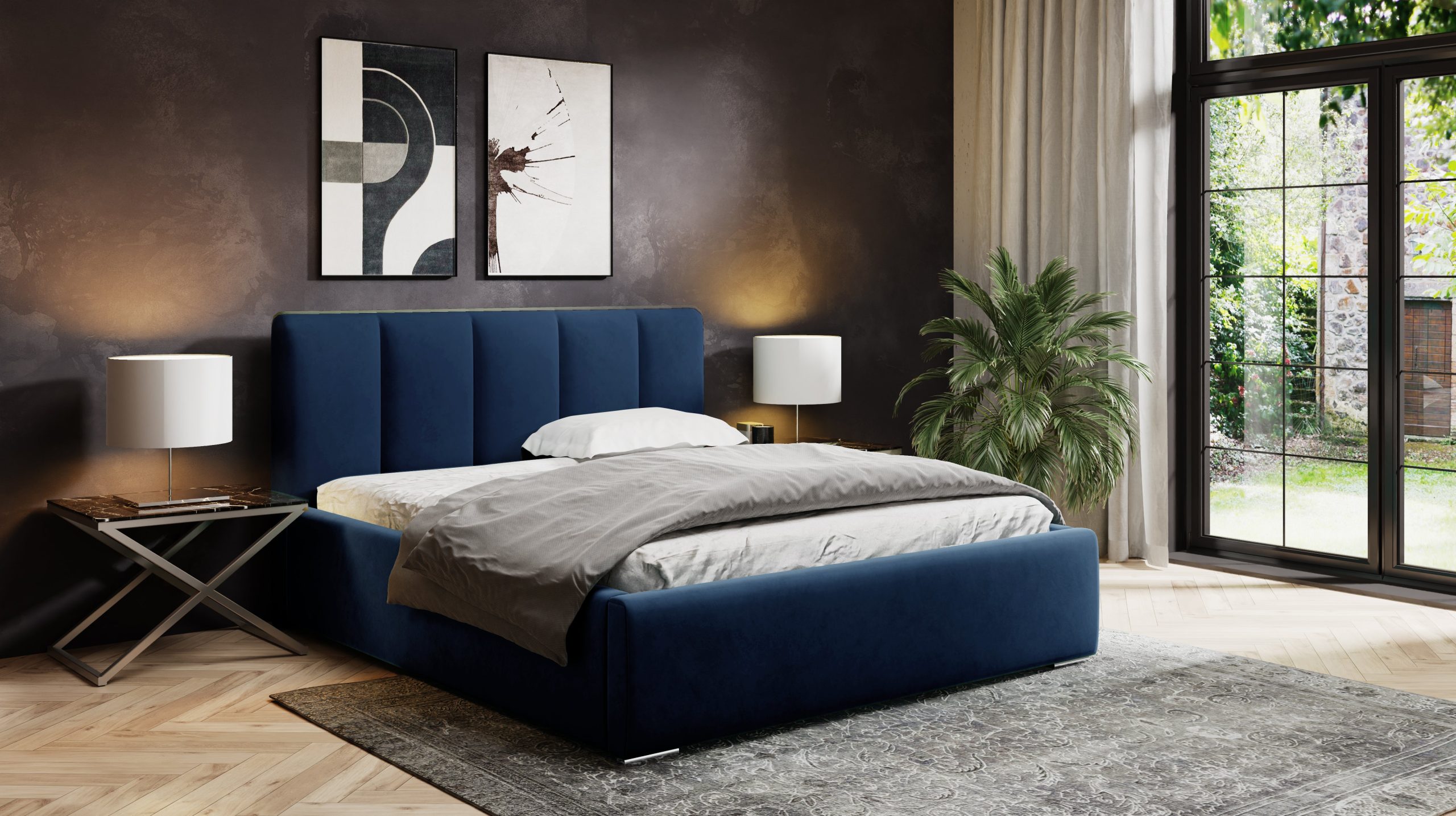 Łóżko tapicerowane z pojemnikiem Eden grafitowe 160x200 cm – plamoodporna tkanina