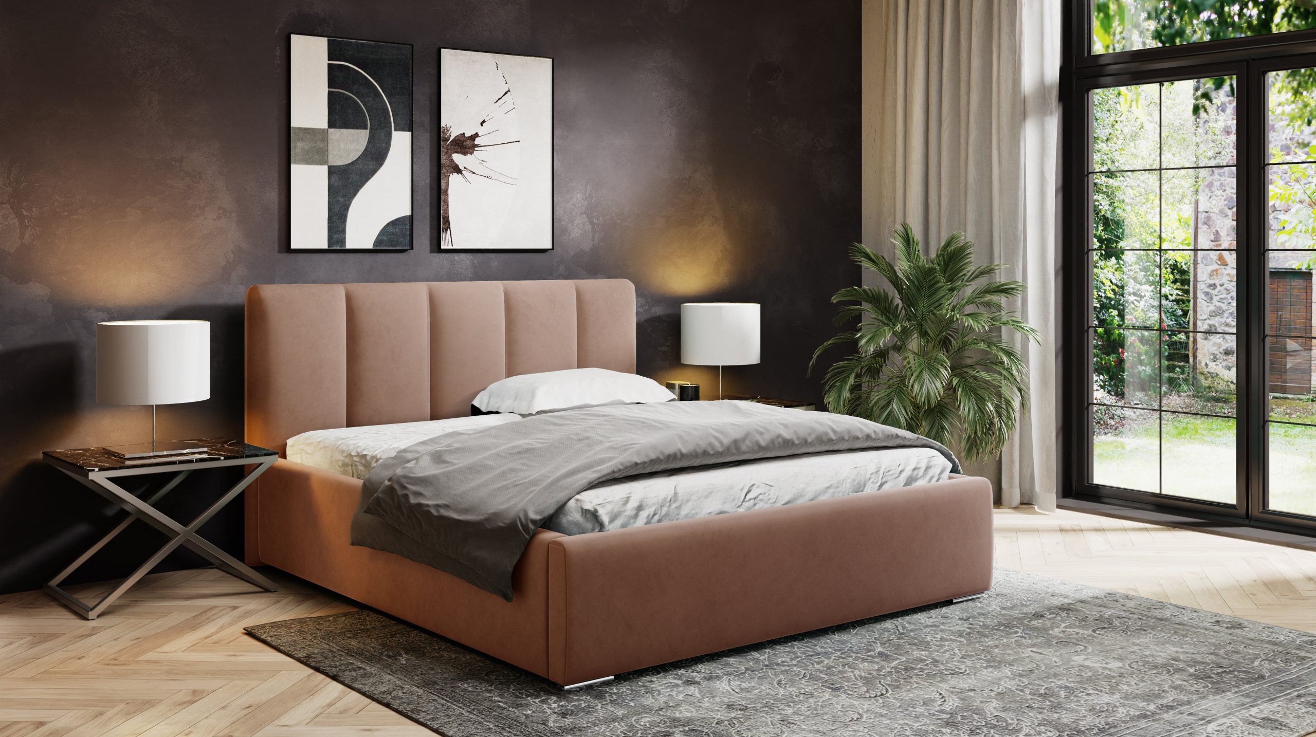 Łóżko tapicerowane z pojemnikiem Eden grafitowe 160x200 cm – plamoodporna tkanina