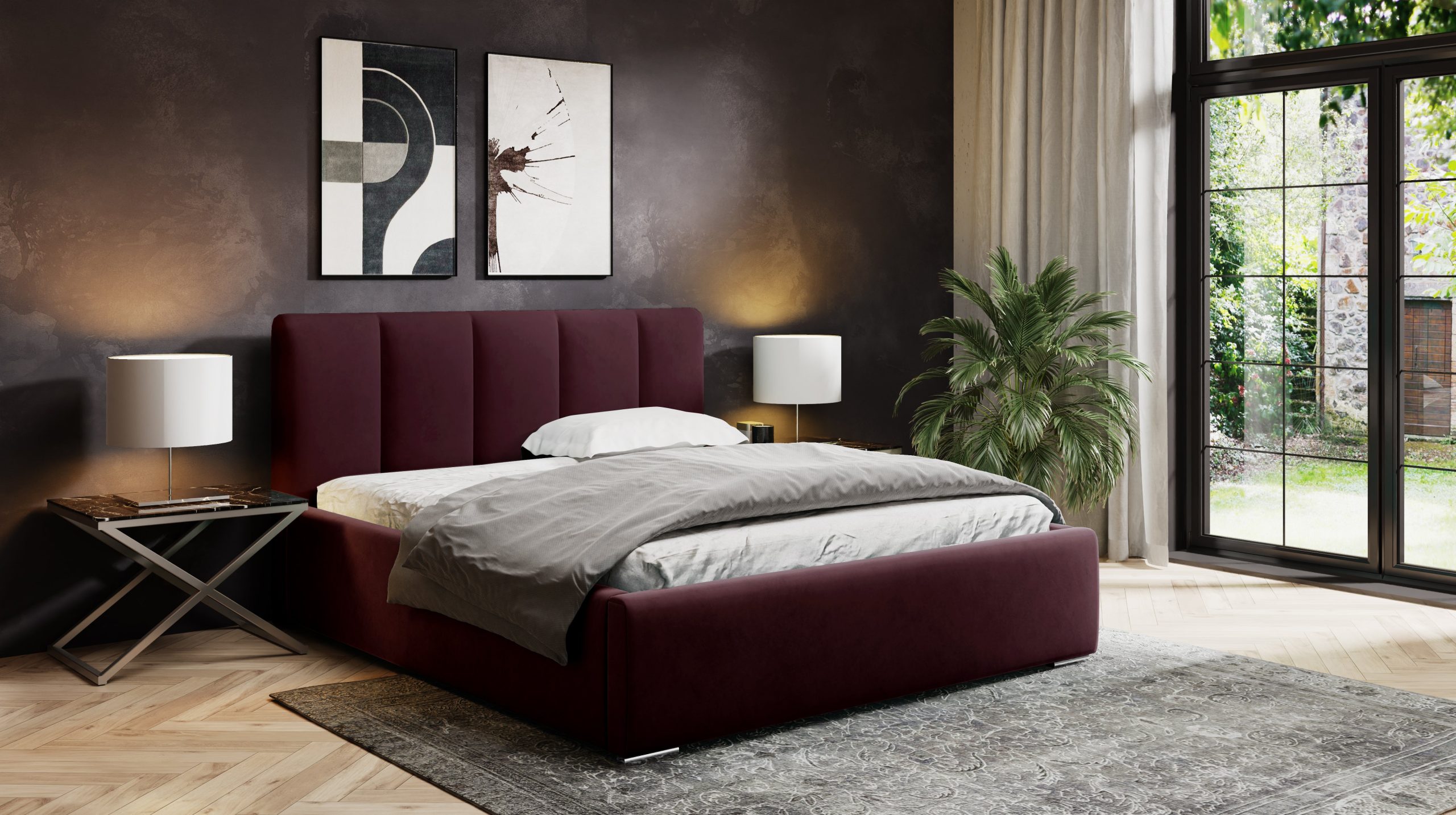 Łóżko tapicerowane z pojemnikiem Eden grafitowe 160x200 cm – plamoodporna tkanina