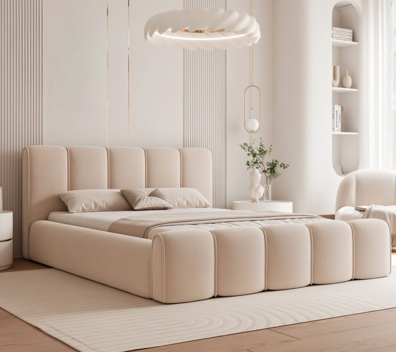 Łóżko tapicerowane Elissia 140x200 cm – z pojemnikiem i tkaniną plamoodporną