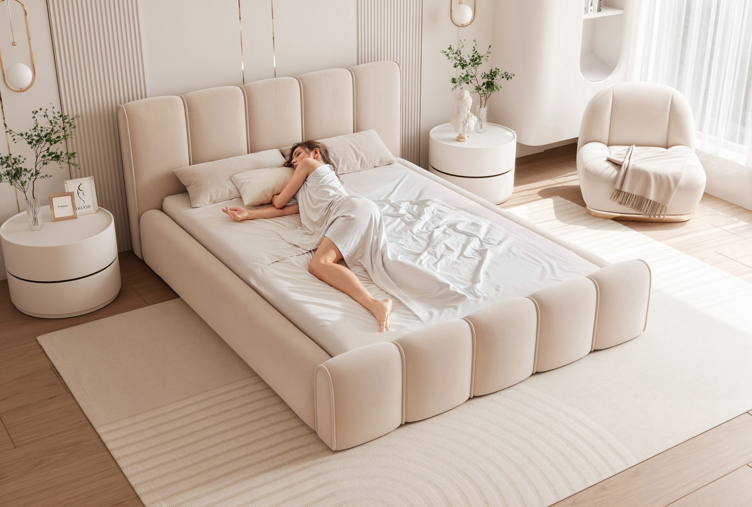 Łóżko tapicerowane Elissia 140x200 cm – z pojemnikiem i tkaniną plamoodporną