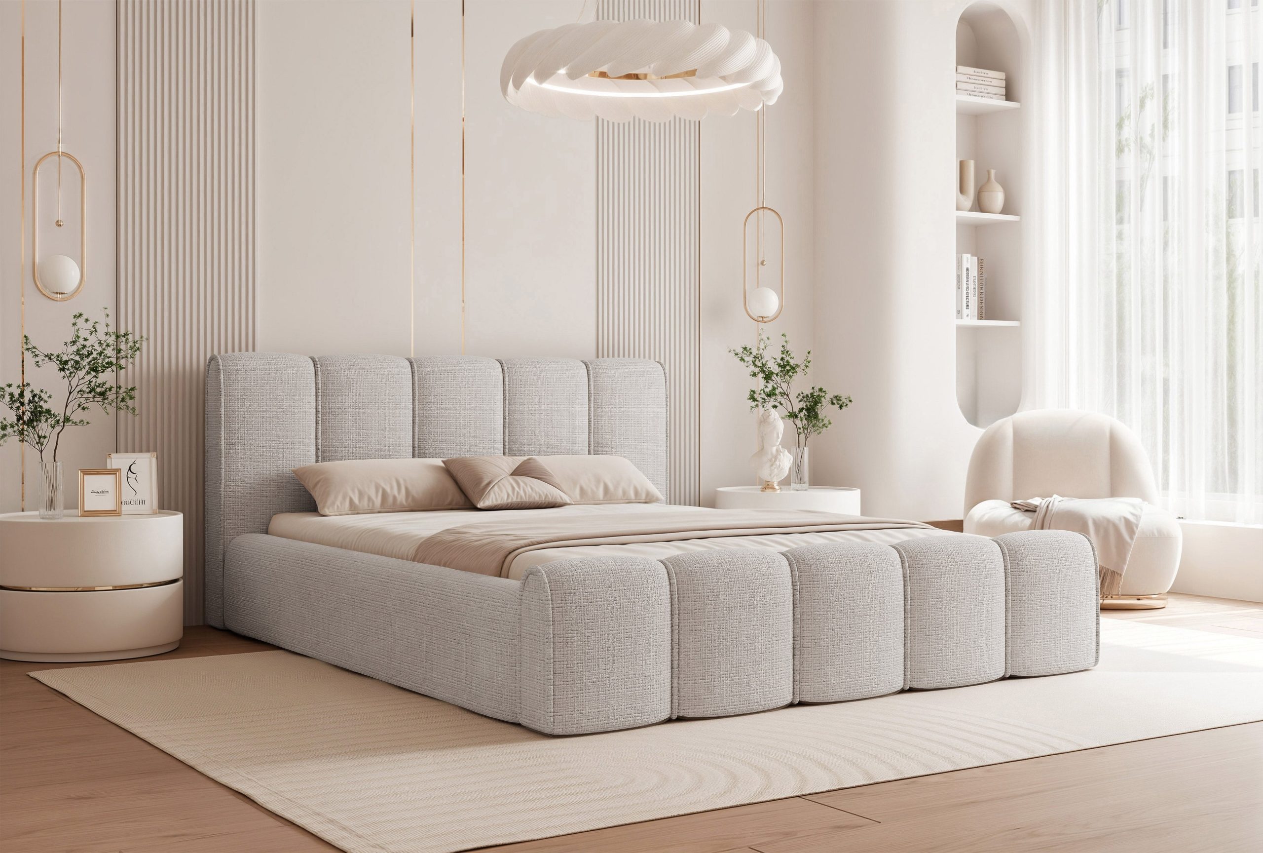 Łóżko tapicerowane Elissia 140x200 cm – z pojemnikiem i tkaniną plamoodporną